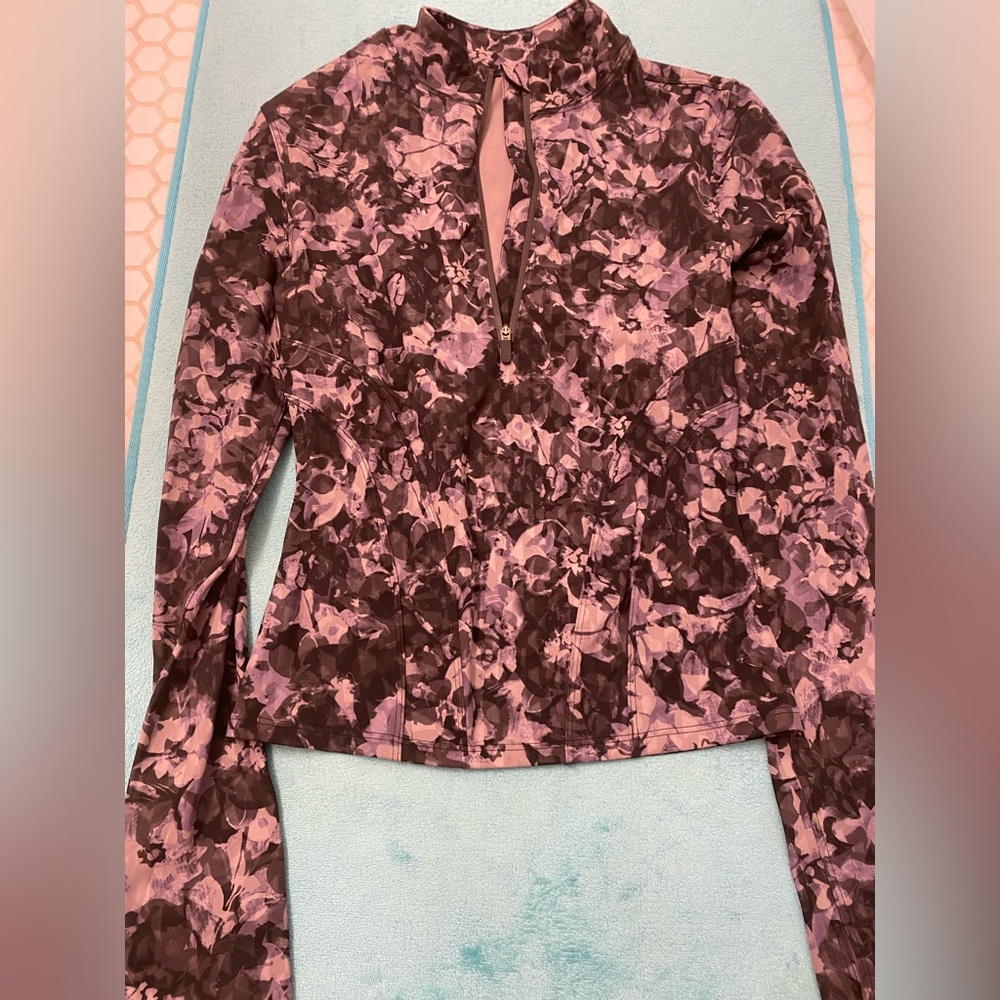 Lululemon long sleeve zip shirt purple flowers size 2